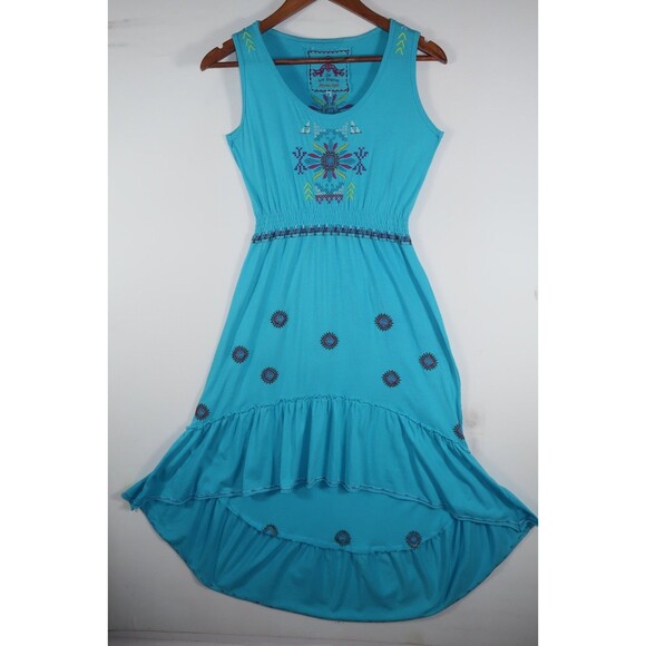 Johnny Was JWLA Embroidered Turquoise Maxi Dress Cotton Tank Aztec Size Small - Picture 4 of 14
